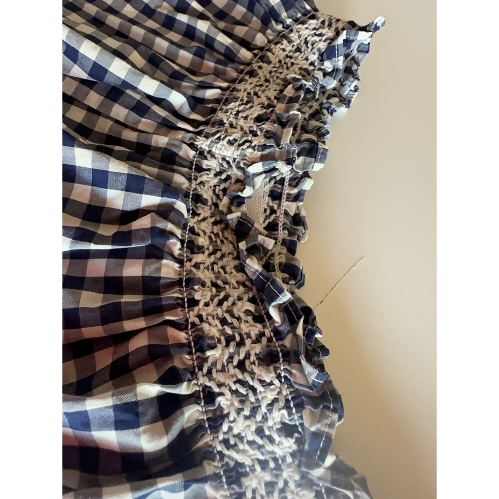 Madewell Navy White Gingham Smocked Off The Shoulder‎ Cotton Blouse G1547 SP 17 - Picture 6 of 11